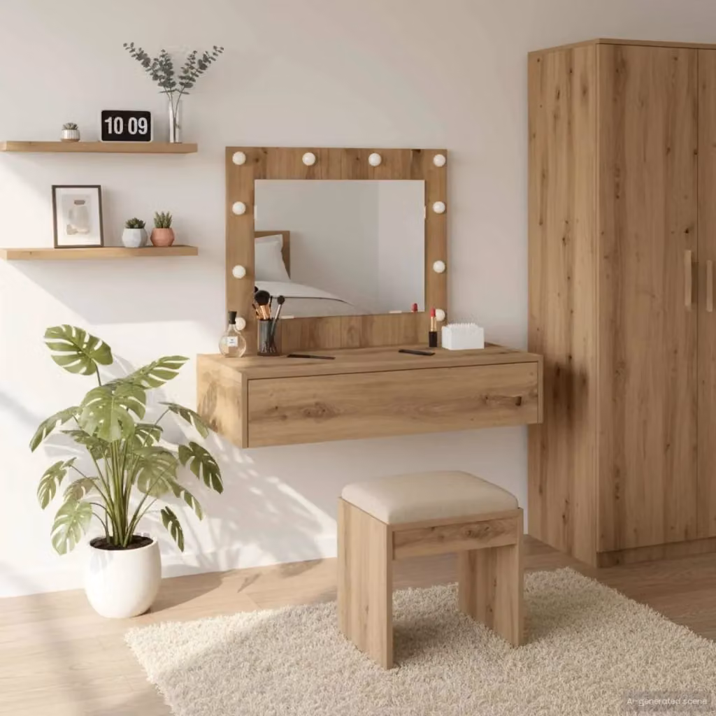 Toeletta moderna in legno multistrato marrone L: 83 cm, P: 40 cm, H: 70 cm – 2
