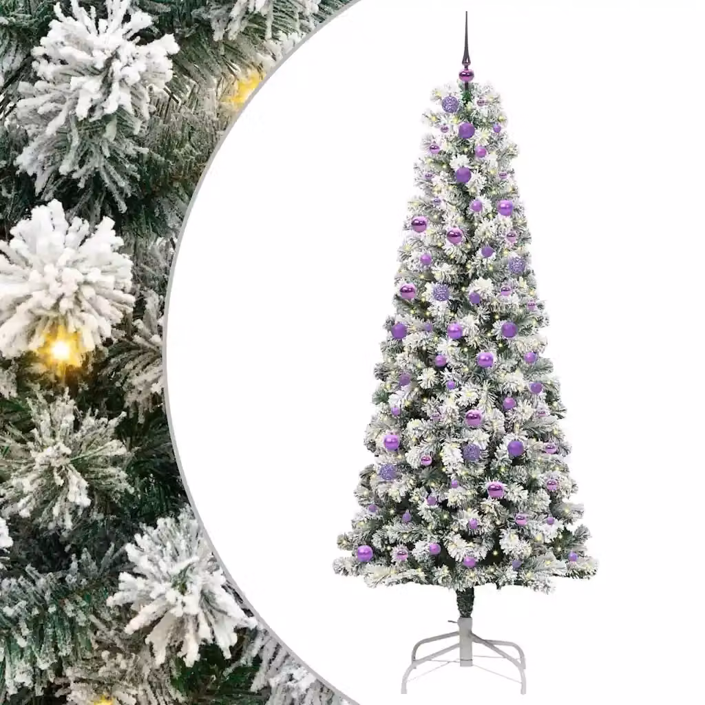 Albero di Natale Artificiale vidaXL con Rami Pieghevoli, Verde e Bianco, con Luci LED Warm White, Altezza: 240 cm – 2