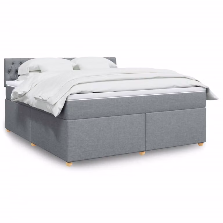 vidaXL Giroletto a Molle con Materasso Ibrido in Tessuto Grigio Chiaro e Bianco, L/P: 180 x 200 cm