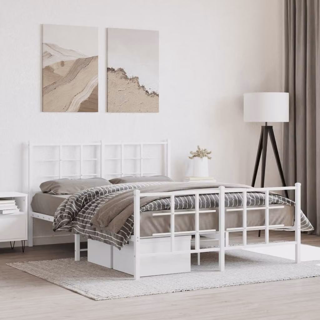 Giroletto vidaXL con testiera e pediera in metallo bianco L/P/H: 140 x 190 x 90 cm