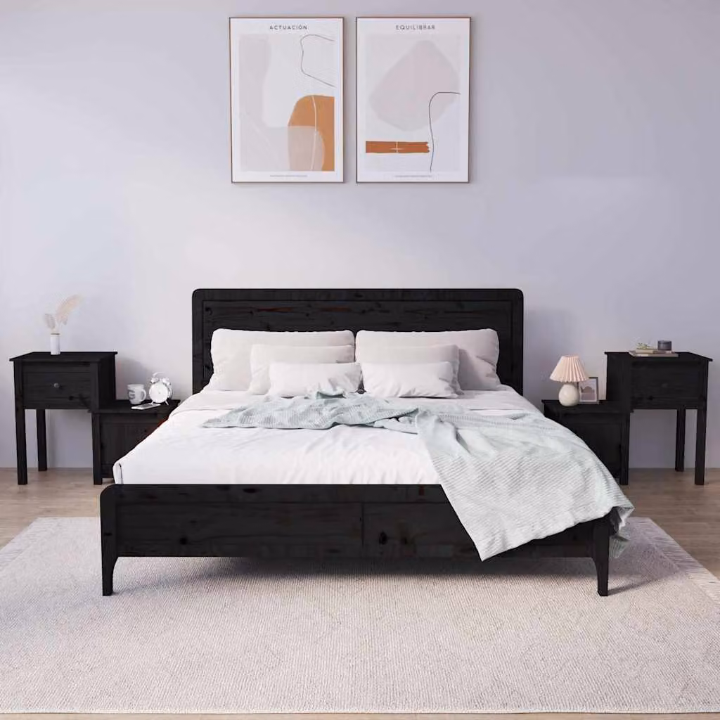 Set di 2 comodini vidaXL in legno massello di pino neri L 79,5 cm x P 38 cm x H 65,5 cm