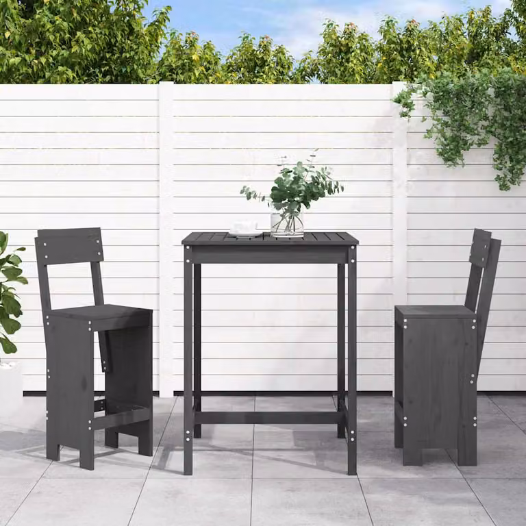 Set Bar da Giardino vidaXL in Legno di Pino Grigio con Stile Rustico