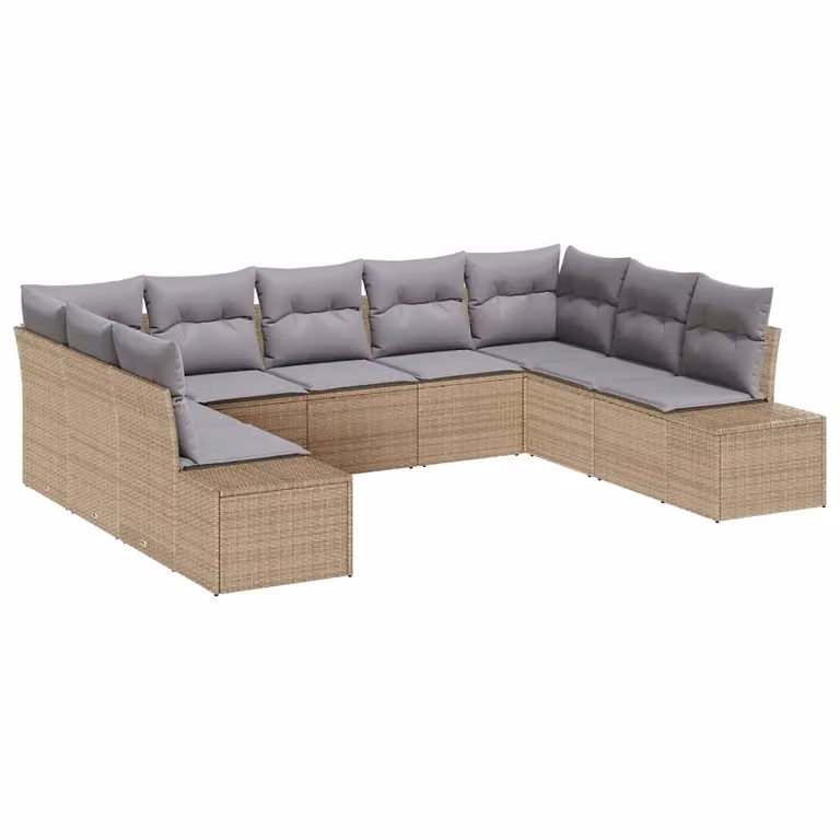Set Divano da Giardino vidaXL 9 Pezzi in Polyrattan Beige e Grigio con Cuscini e Struttura in Acciaio