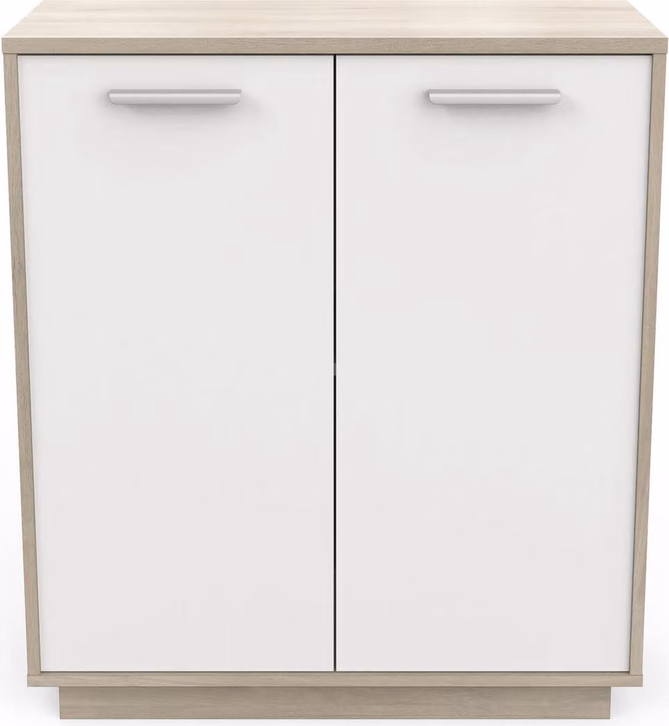Calicosy - Buffet basso a 2 ante, decoro legno e bianco L78 cm - Léo