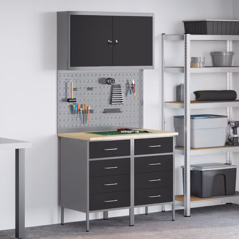 Carrello da lavoro mobile vidaXL 5 pezzi in legno ingegnerizzato e acciaio nero con serratura