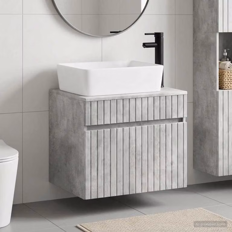 Set di mobili da bagno moderno vidaXL in MDF Grigio con cassetti interni, sospeso L/P/H: 59,0 x 44,5 x 27,23 cm