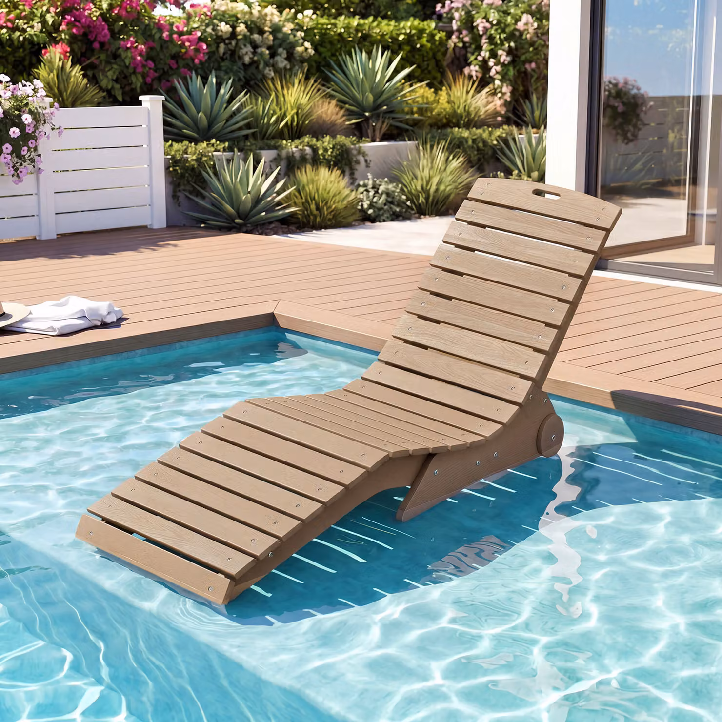 Lettino prendisole da giardino Costway con ruote, design ergonomico a curva a S, impermeabile, colore marrone