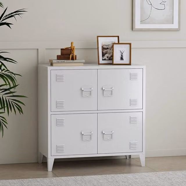 Armadio da archivio Hamina en.casa in acciaio con 4 ante, bianco, L: 80 cm, H: 82 cm, P: 40 cm