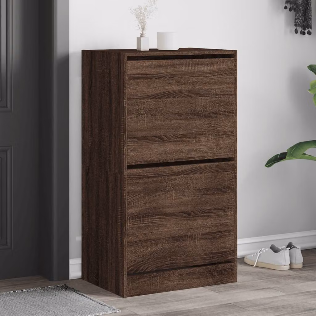 Scarpiera moderna vidaXL con 2 cassetti ribaltabili in legno Rovere Marrone, L/P/H: 60 x 42 x 108 cm – 1