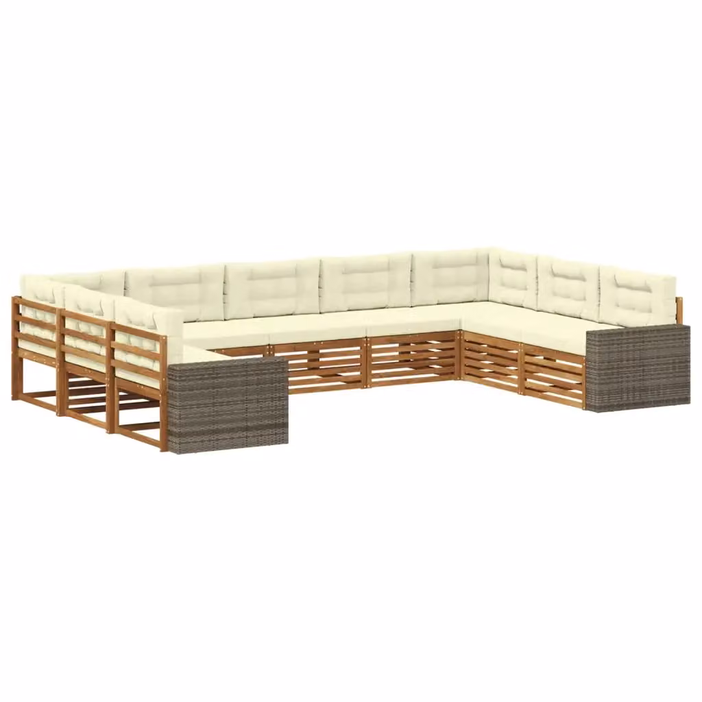 Set di divani da esterno vidaXL in legno di acacia con cuscini, composizione a L, beige e bianco – 2