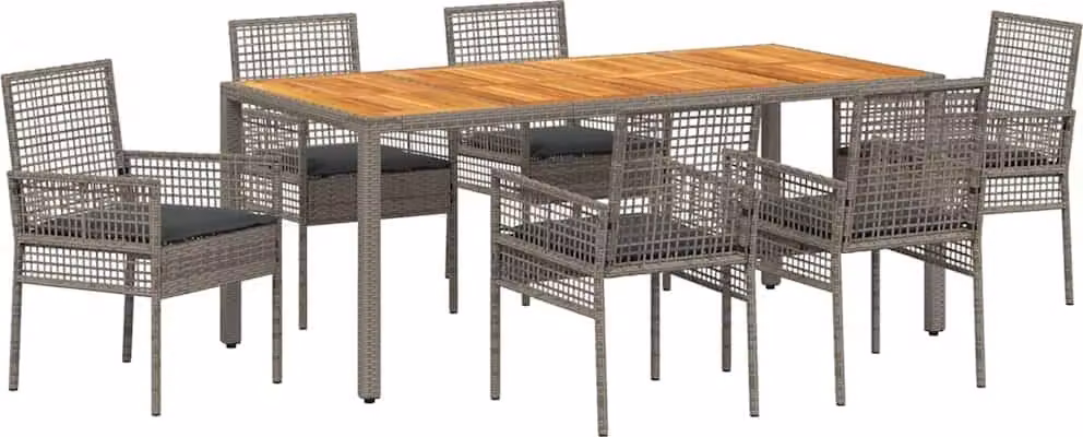 Set da Pranzo per Giardino 7 pcs Grigio polyrattan
