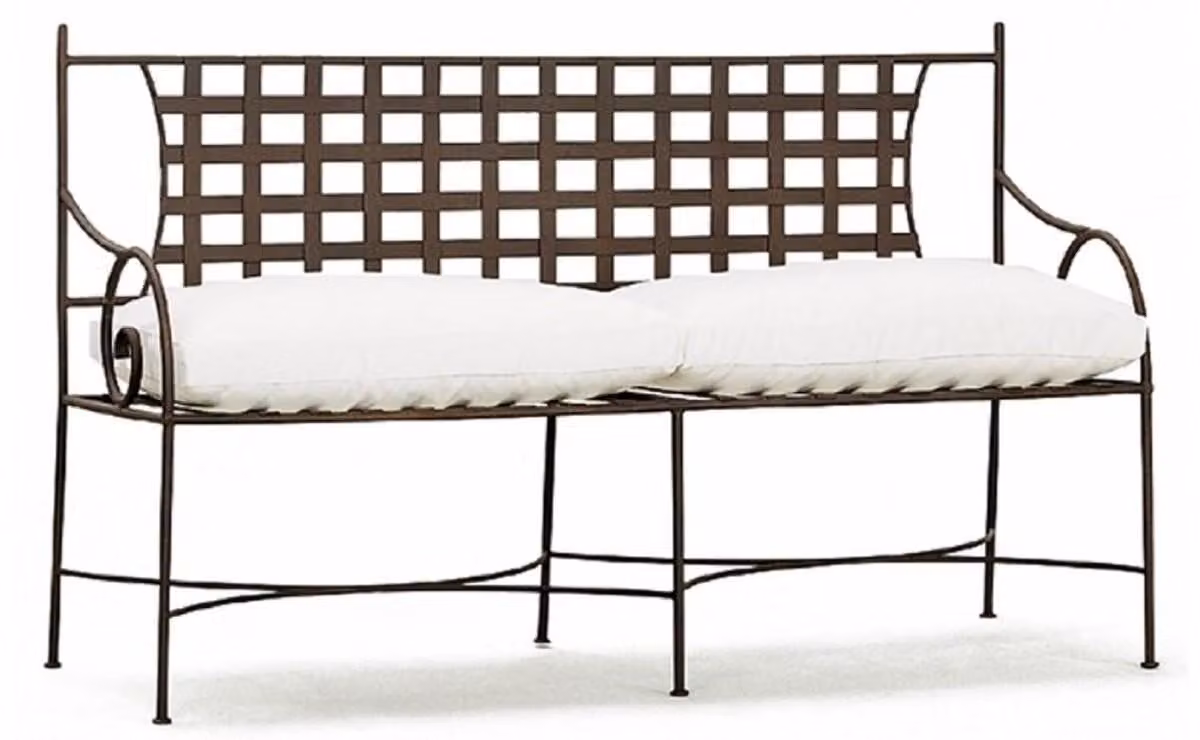 Casa Padrino panca da giardino in ferro battuto Art Nouveau marrone / bianco 160 cm