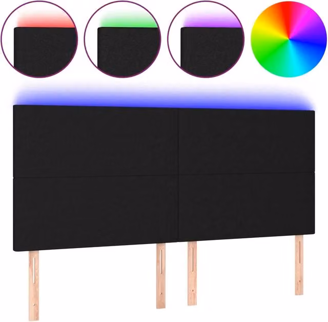 Testiera | Testata a LED Nera 180x5x118/128 cm in Tessuto