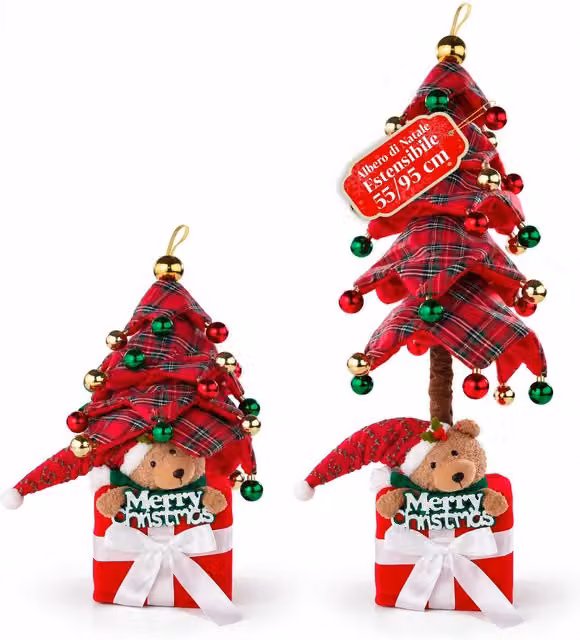 Albero di Natale Estensibile 90 e 95 cm con Pacco Regalo e Personaggi