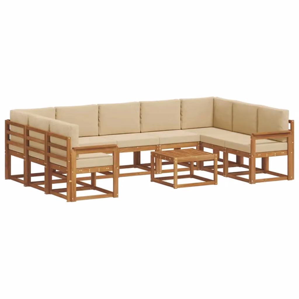 Set di divani da esterno a forma di L vidaXL in legno di acacia con cuscini beige e marrone – 2