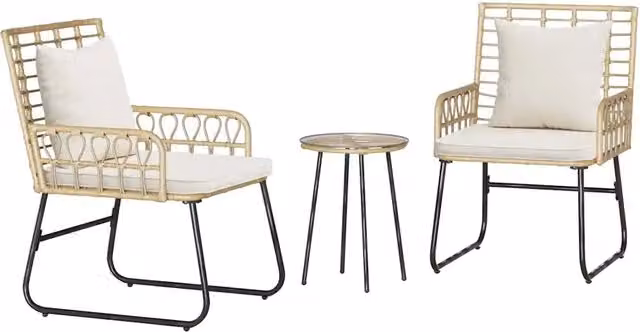 Set da Pranzo per Giardino 3 pz | Set Salotto da Giardino Marrone e Crema polyrattan
