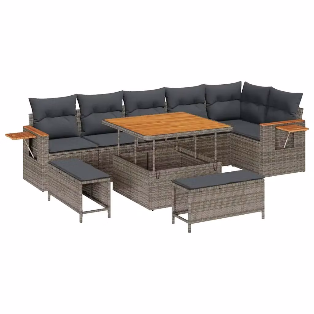 Set Divano da Giardino vidaXL 9 Posti a Forma di L con Tavolino e Pouf Grigio – 2