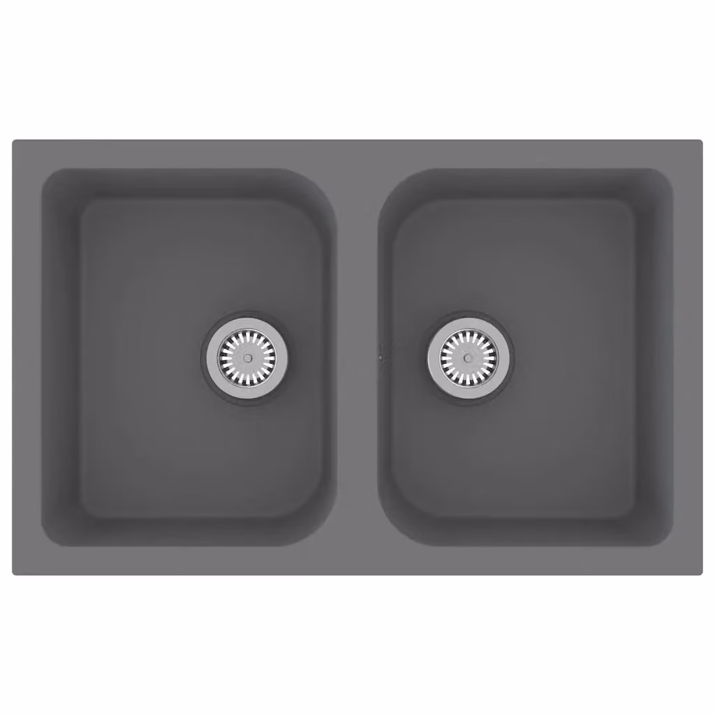Lavello da cucina in granito grigio vidaXL L: 76 cm, P: 48 cm, H: 18,4 cm – 2