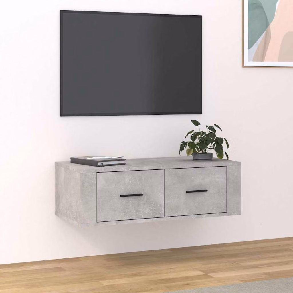 Mobile TV Pensile vidaXL in Legno Multistrato Grigio Cemento, Design Moderno, L 80 cm x P 36 cm x H 25 cm