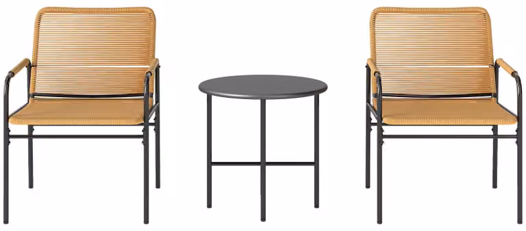 set bistrot in rattan 3 pezzi, gruppo di sedute, set da giardino con 2 poltrone da giardino, tavolino 54 x 66 x 76 cm giallo