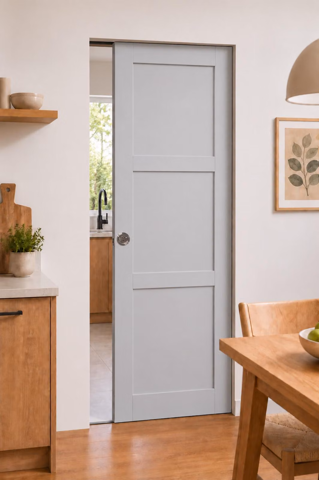 Porta scorrevole Greyria grigia 3 ante grigio chiaro H204 x L83 cm, controsoffitto GD MENUISERIES