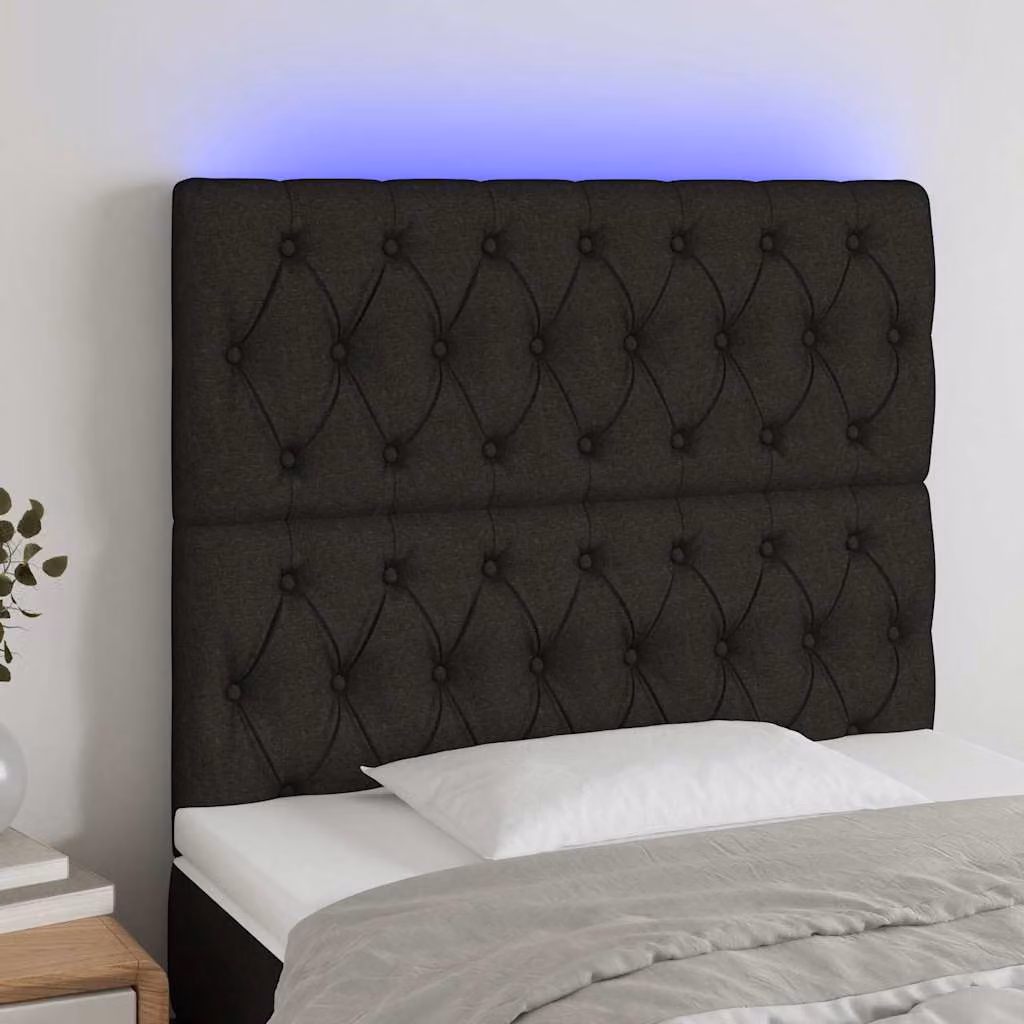 Testiera con LED e porta USB vidaXL in tessuto nero con struttura in legno e larice L: 100 cm, P: 7 cm, H: 118-128 cm