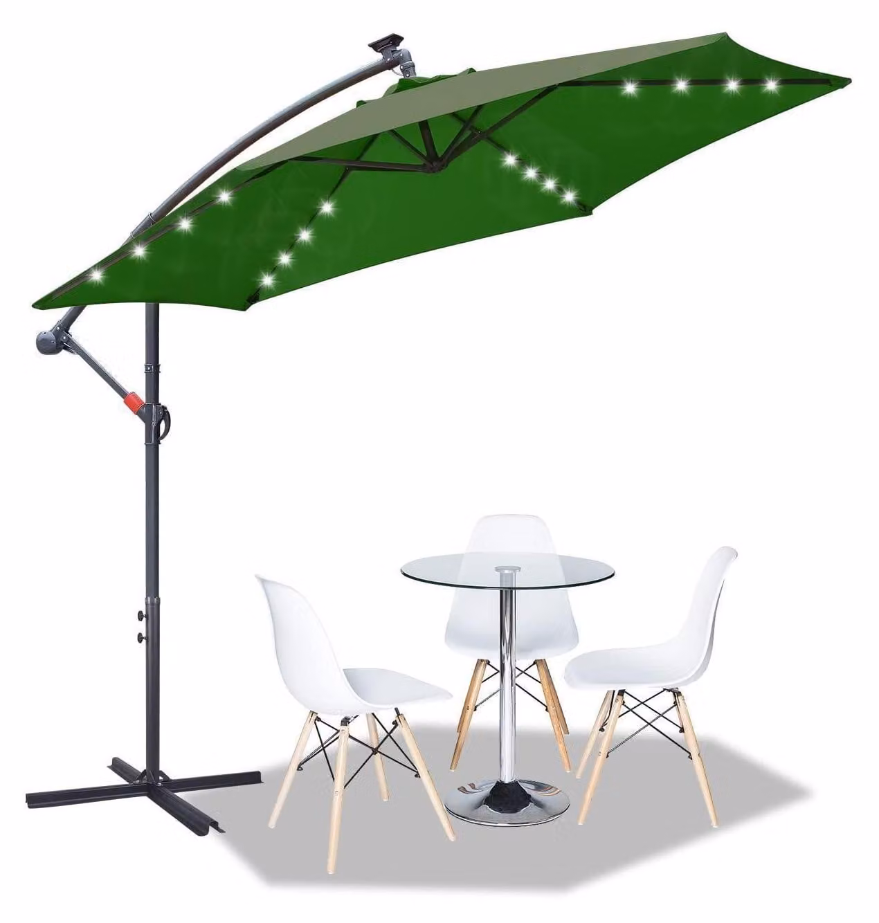 Ombrellone da giardino, 300 cm, ombrellone con manovella e illuminazione a LED, protezione UV, impermeabile, beige, verde, in poliestere