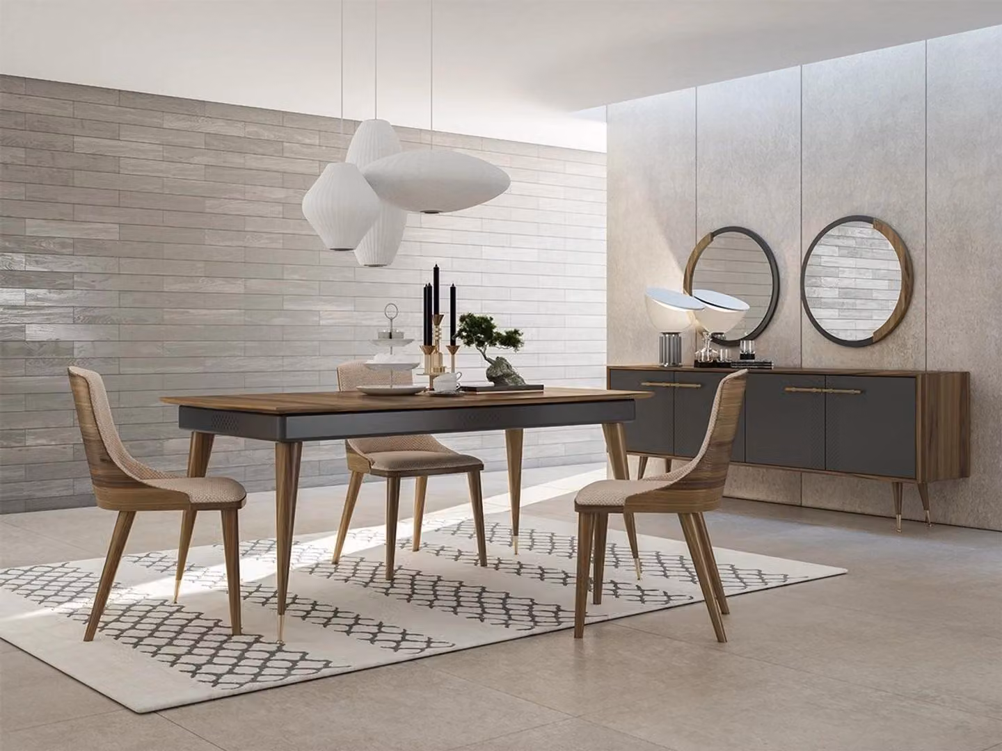 Luxus Esszimmer Set Esstisch 4x Stühle Luxus Anrichte mit 2x Spiegel Set