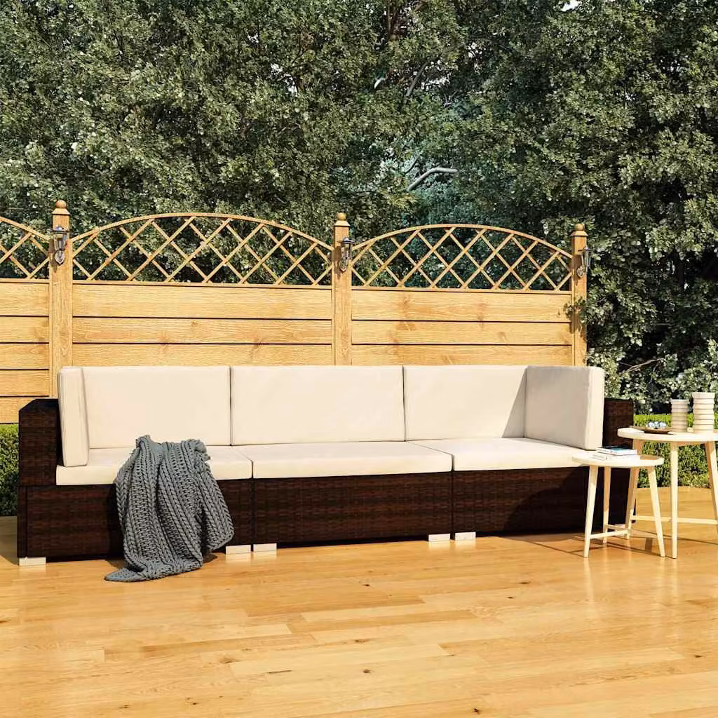 vidaXL Set Divani da Giardino a L con Cuscini in Polyrattan e Struttura in Acciaio Marrone e Bianco – 1