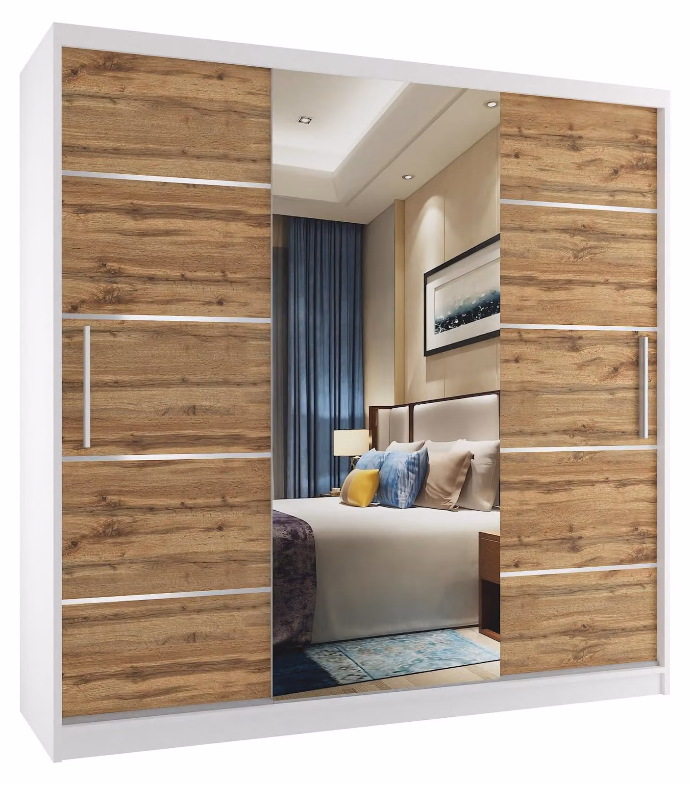 BELINI Verona, armadio scorrevole da 200 cm, bianco/oro bronzo opaco - armadio con specchio e 4 cassetti, ideale per la camera da letto