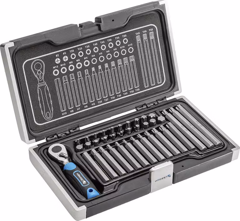 Set di bit per cacciavite a cricchetto da 37 pezzi HT1R466