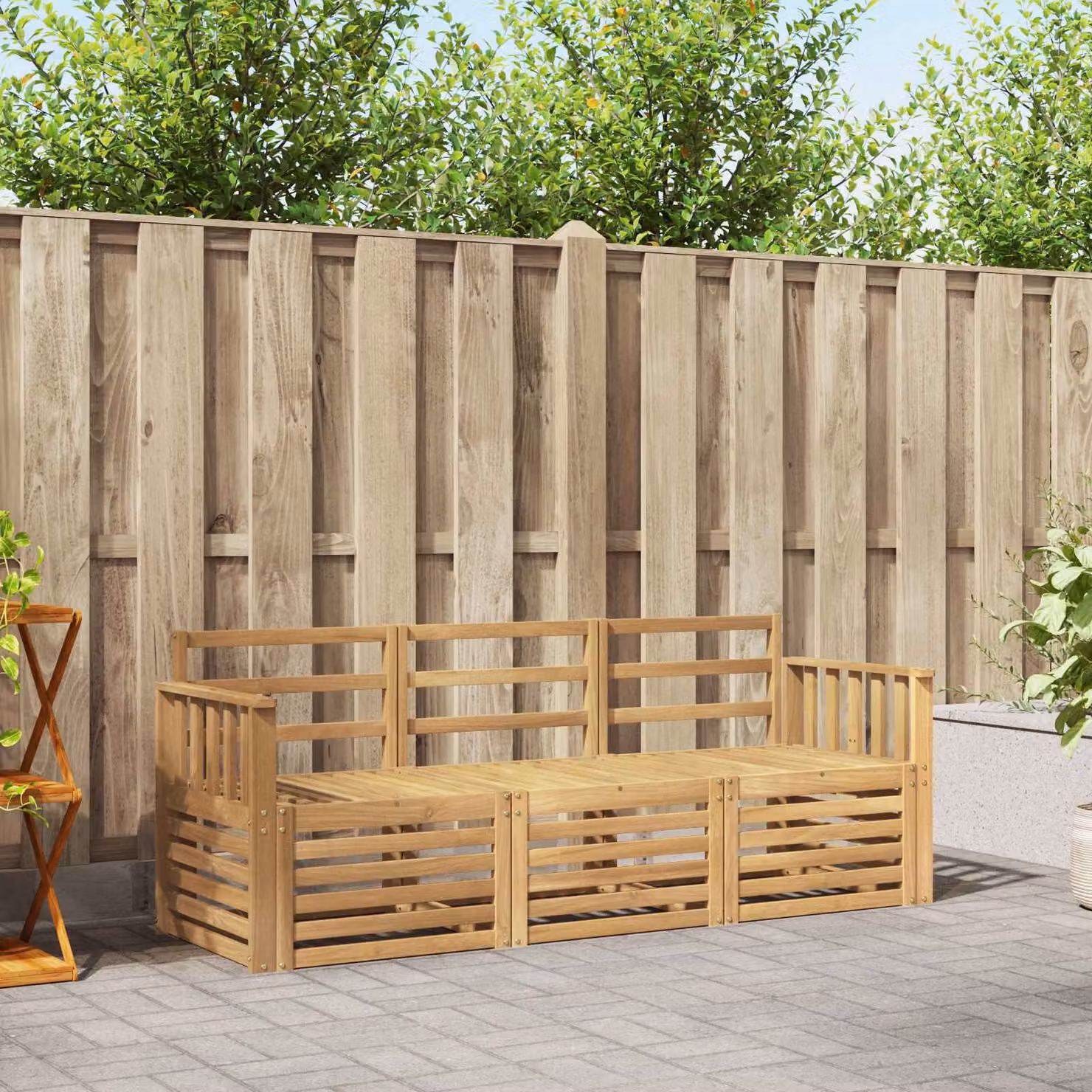 Set di divani da giardino moderno vidaXL in legno di acacia massello, 3 pezzi, Bianco e Marrone