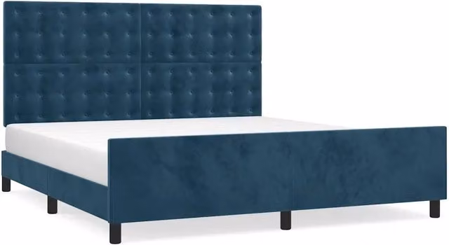 Letto matrimoniale moderno in velluto blu con struttura in legno di larice e MDF, L/P/H: 186 x 203 x 128 cm – 1
