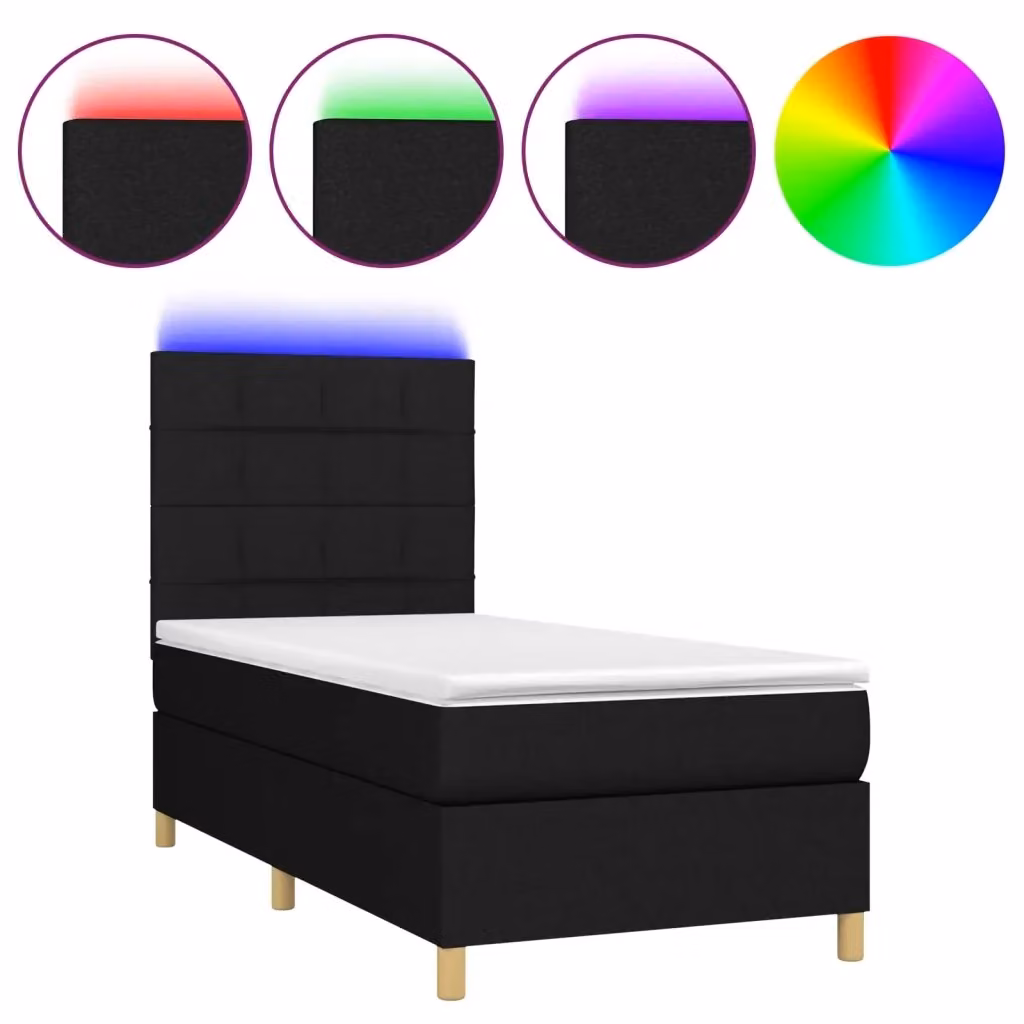 Letto a Molle con Materasso e Illuminazione LED vidaXL, Nero, L/P/H: 80 x 200 x 203 cm – 2