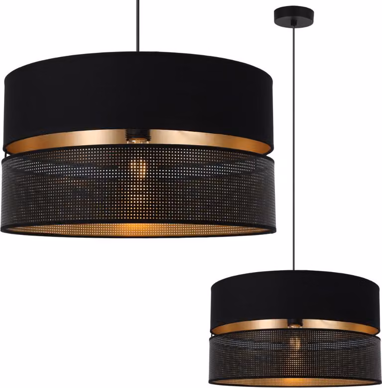 Asti Duo Black Lampada A Sospensione 1 Paralume Piatto Nero-Oro Ts 40Cm