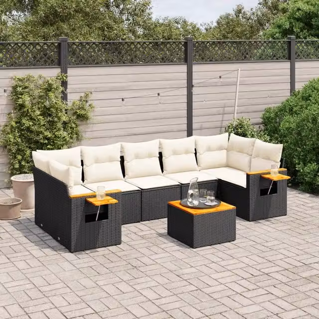 Set Divani da Giardino con Cuscini 8 pz Nero in Polyrattan 3259053