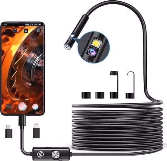 Endoscopio Premium Equivera per iPhone con Camera HD Impermeabile, Colore Nero