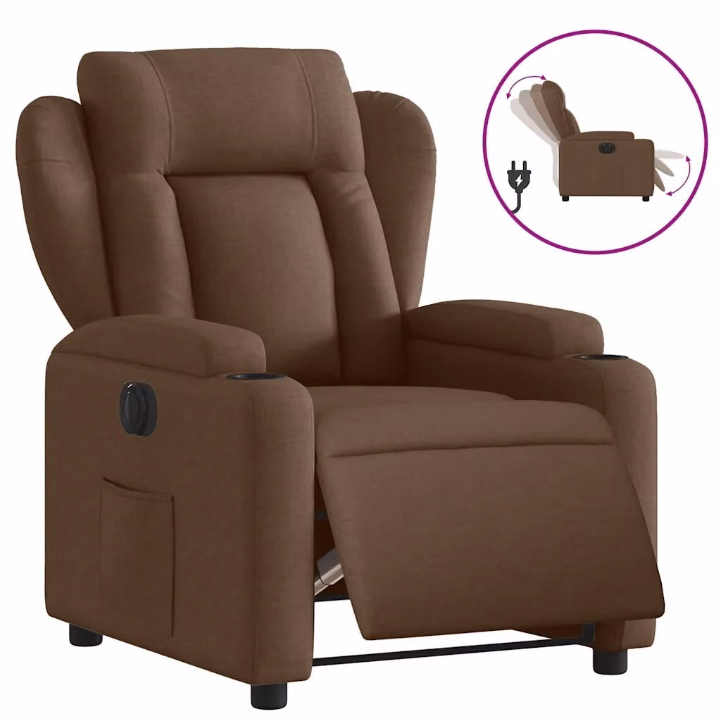 Poltrona elettrica reclinabile relax vidaXL in tessuto marrone con braccioli e funzione auto-return – 2
