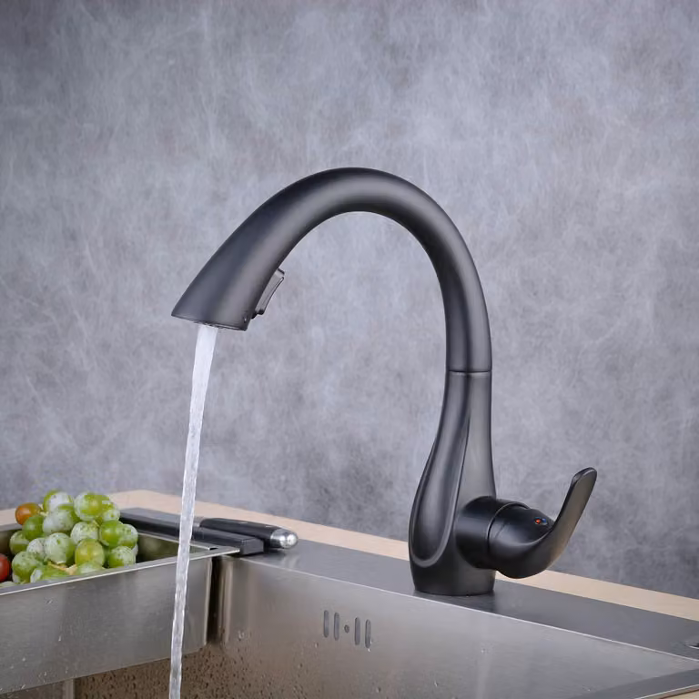 Rubinetto da cucina con doccetta estraibile, in ottone, girevole a 360°, colore nero