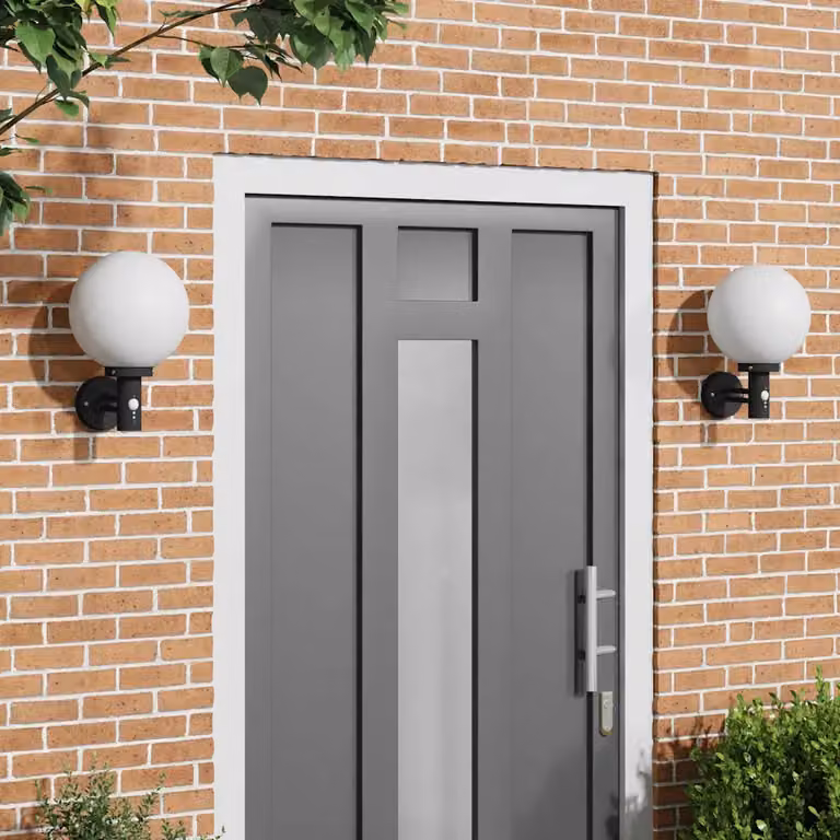 Set di 2 lampade da parete esterne vidaXL con sensore di movimento, colore nero, H 38 x L 28 x P 25 cm