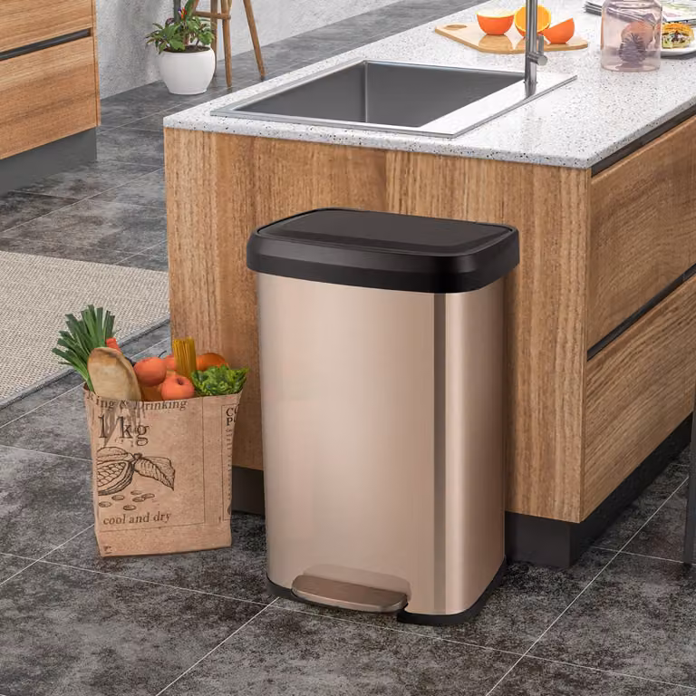 Cestino dell'immondizia intelligente Costway in acciaio inox con sensore e filtro per odori, capacità 50 l, colore oro rosa