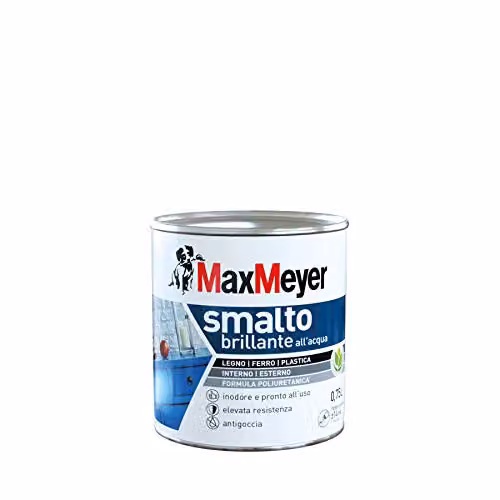Max Meyer Smalto Poliuretanico Brillante all'Acqua Bianco 0,75 L - Inodore e Antigoccia