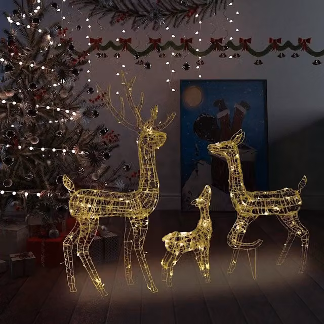 Decorazione Natalizia con Famiglia di Renne vidaXL, 300 LED Bianco Caldo, Colore Bianco e Trasparente