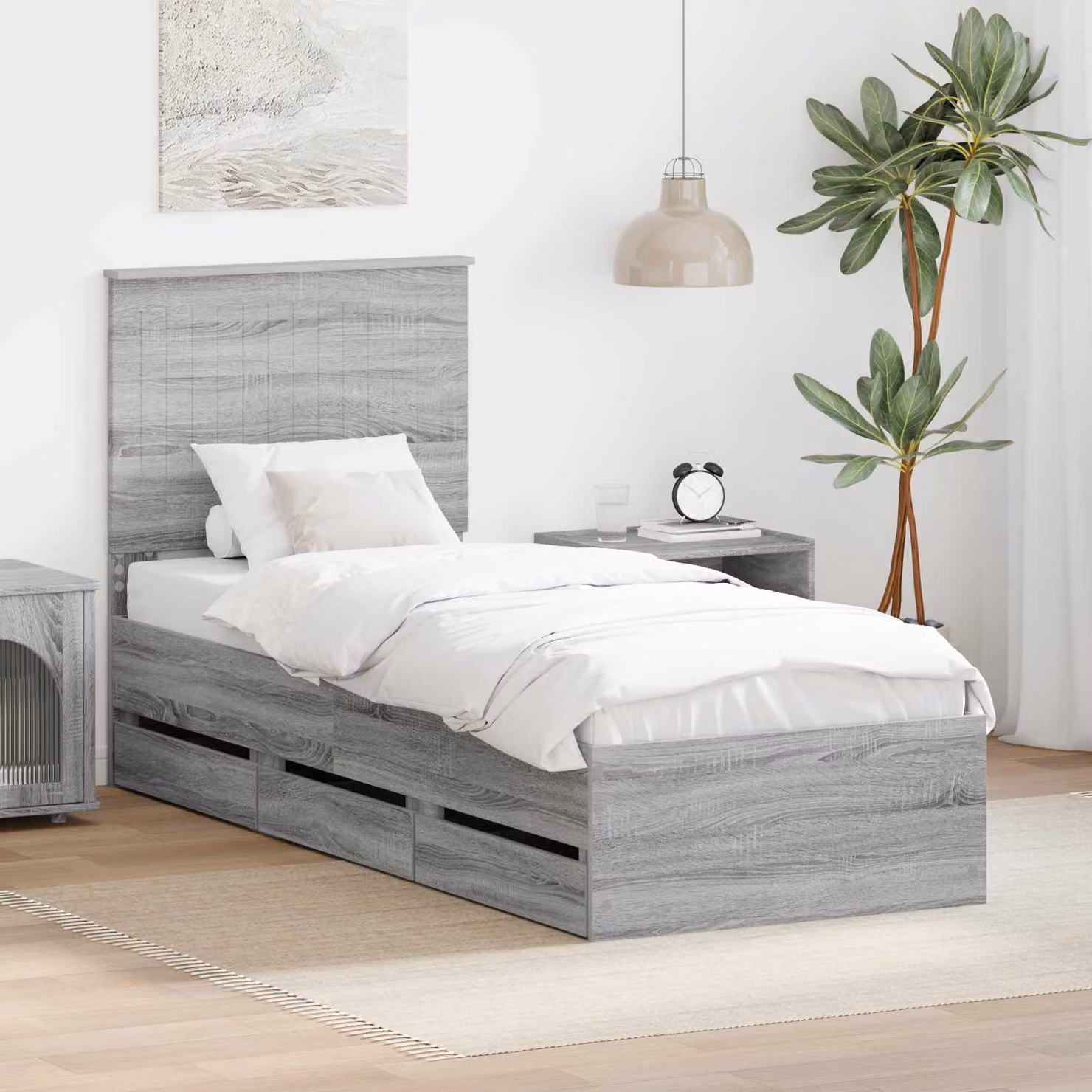 Struttura del letto con cassetto vidaXL in legno ingegnerizzato Grigio Sonoma L 190 x L 75 cm