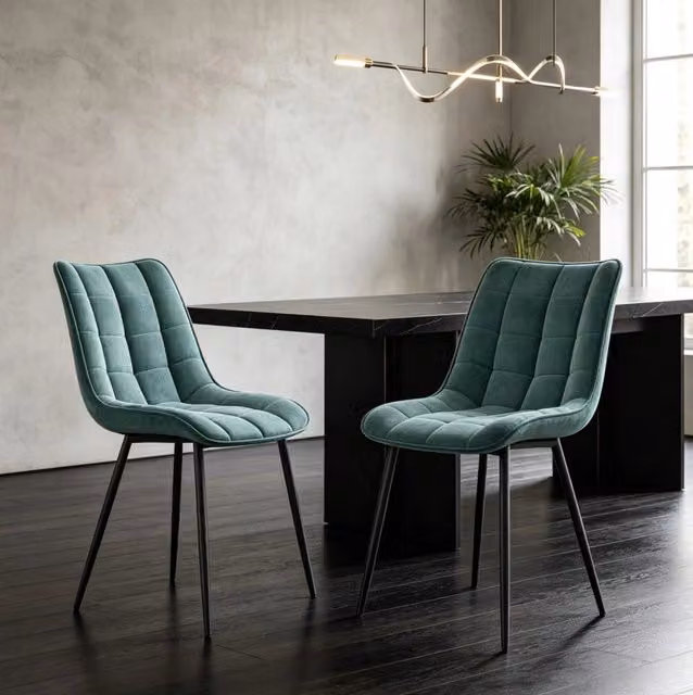 Set di 2 sedie da pranzo 46x39x85,5 cm in velluto e metallo blu anatra –