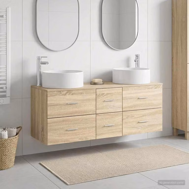 Set di mobili da bagno moderno vidaXL in 3 pezzi marrone con pensile e mobile lavabo sospeso