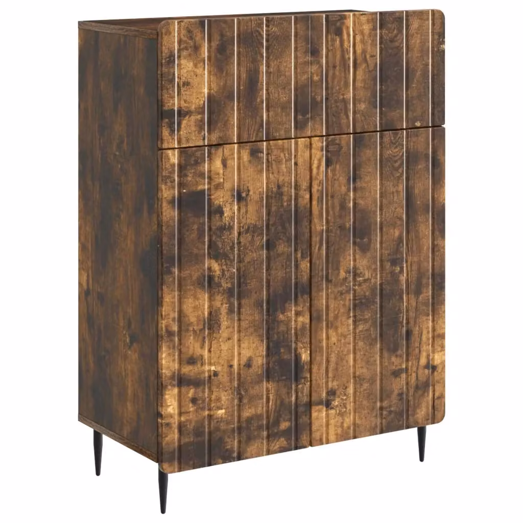 Credenza moderna vidaXL in legno MDF e metallo color rovere fumo, L: 66 cm, P: 34,5 cm, H: 92 cm – 2