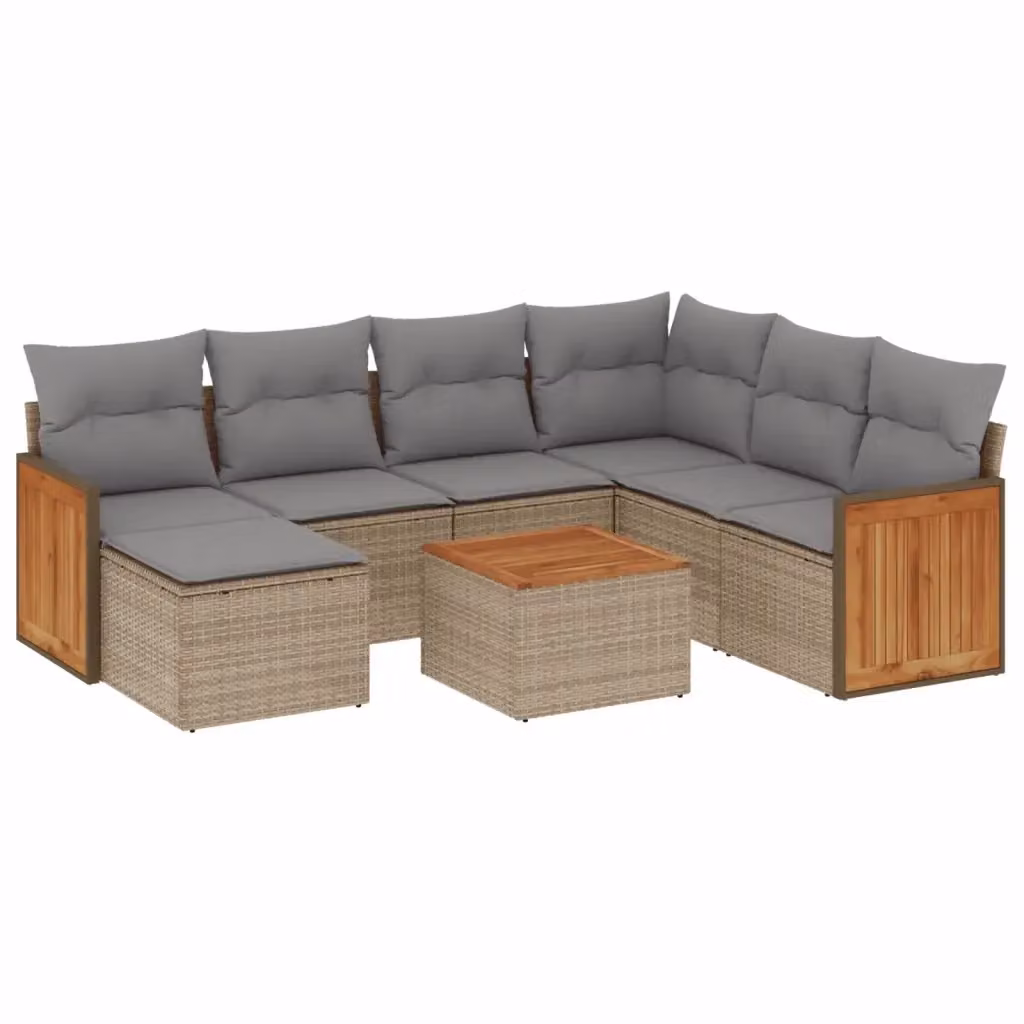 vidaXL Set Divano da Giardino 8 pz a L in Polyrattan con Cuscini Beige e Grigio – 2