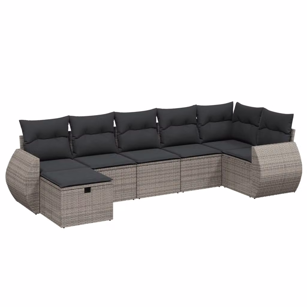 Set Divani da Giardino 7 pz con Cuscini Grigio in Polyrattan