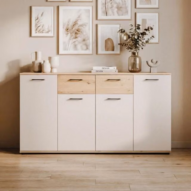 Madia Kerry51A con 4 ante e 2 cassetti in finitura beige e rovere artisan – 1